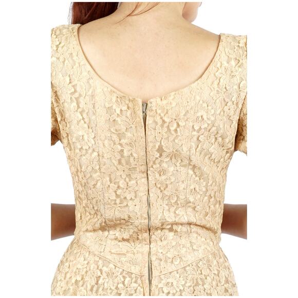 Vintage 1950s Gold Lace Circle Skirt Dress | Medium - Picture 5 of 5